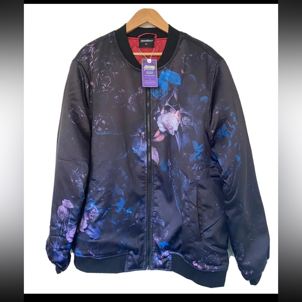 FreshHoods Full Zipper Multicolor flowe design Lined Bomber Jacket Size XL  NWT